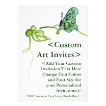 Green Butterfly Art Custom Party Invitations