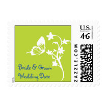 green butterfly, Bride & GroomWedding Date postage