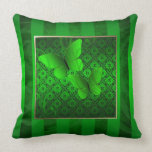 Green Butterfly Kisses Pinstripe Pillow