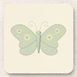 Green Butterfly with Cream Flowers Drink Coasters