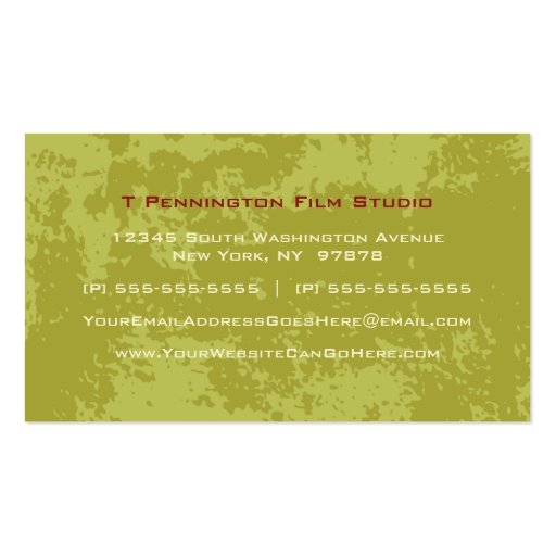 Green camera film production business card (back side)