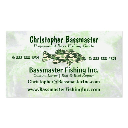 Green Camo Bass Fishing template Business Card (back side)