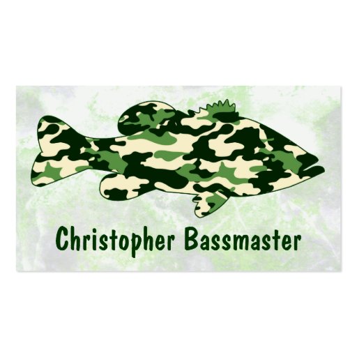 Green Camo Bass Fishing template Business Card (front side)