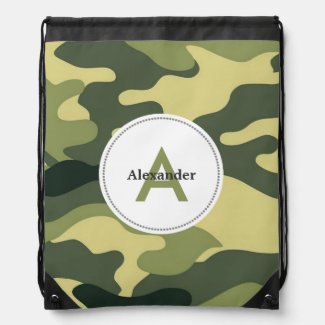 Green camo camouflage monogram book gym school bag drawstring bag