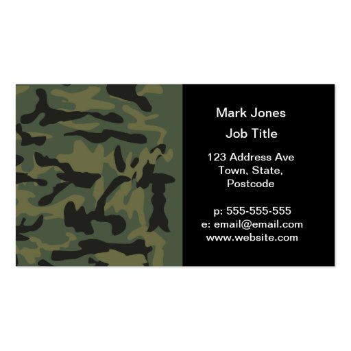 Green camo pattern business cards (front side)