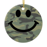 Green Camo Smiley Face Christmas Ornament