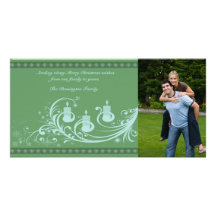Green candles and snowflakes christmas photocard custom photo card