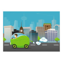 Green Car in the City Poster posters by runeer Green Car in the City Poster posters