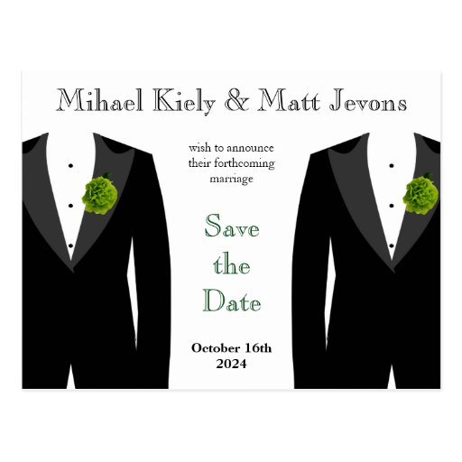 Green Carnation Gay Wedding Save the Date Postcard Zazzle