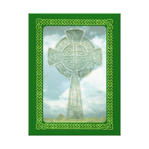 Green Celtic Cross And Clouds Canvas Print