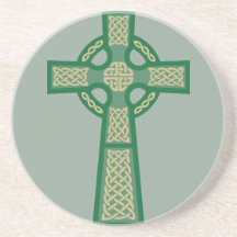 Green Celtic Cross Sandstone Coaster