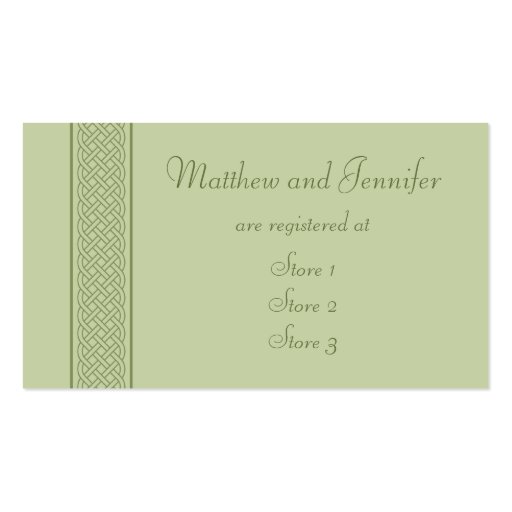 Green Celtic Custom Wedding Gift Registry Cards Business Card (front side)
