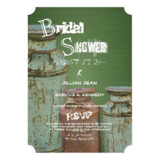 Green Chalkboard Vintage Metal Milk Jugs Wedding 5x7 Paper Invitation Card