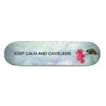 Green chameleon on pink flower skateboards