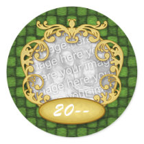 Green Checker Custom Photo Baby's First Christmas Stickers