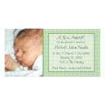 Green Checkerboard New Baby Photo Card