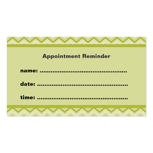 Green Chevron Appointment Reminder Business Card (back side)