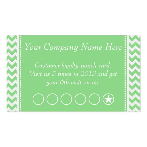 Green Chevron Discount Promotional Punch Card Business Card Templates (front side)