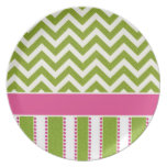 Green Chevron, Pink Stripes Party Plates