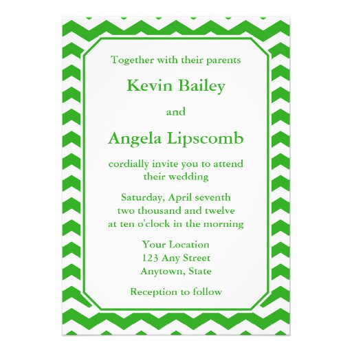 Green Chevron Wedding Invitations or Announcements (front side)