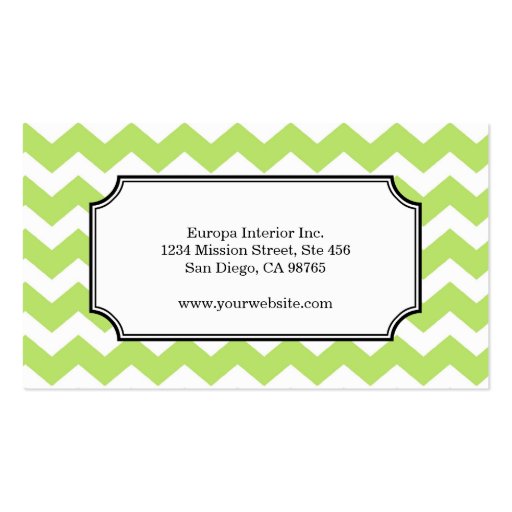 Green chevron zigzag pattern stylish personal business cards (back side)