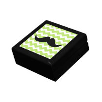 Green chevron zigzag pattern trinket mustache gift boxes