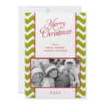 Green Chevrons Pattern Christmas Photo Custom Invite