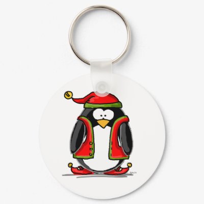 Green Christmas Elf Penguin Keychain