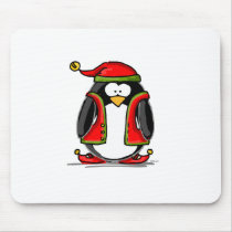 Green Christmas Elf Penguin mousepads