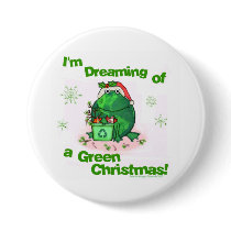 Green Christmas Environmental Frog Button
