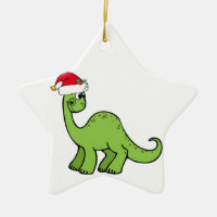 Green Christmas Kids Dinosaur Santa Double-Sided Star Ceramic Christmas Ornament
