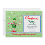 Green Christmas Party Candy Cane Elf Personalized Invites