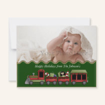 Green Christmas Train Photo Card invitations