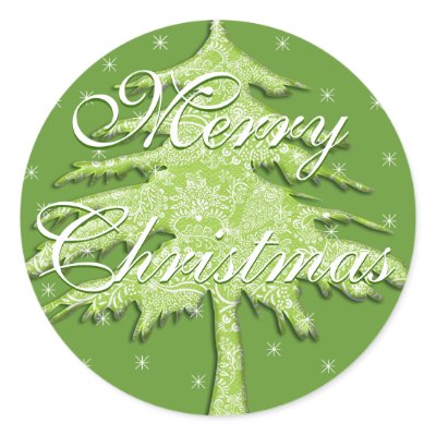Green Christmas Tree with Stars Round Stickers by samack
