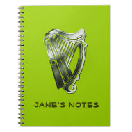 Green Chrome Irish Celtic Harp Notebooks