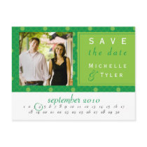 Green Circle Save the Date Card postcards by darmanddesigns Green Circle Save the Date Card postcards