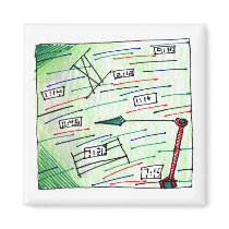 Green Clock Drawing Magnet