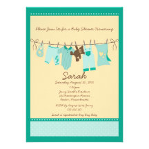 Green Clothesline Baby Shower Invitation
