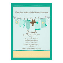 Green Clothesline Baby Shower Invitation