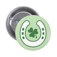 Green clover and horseshoe lucky St Patrick's day Button