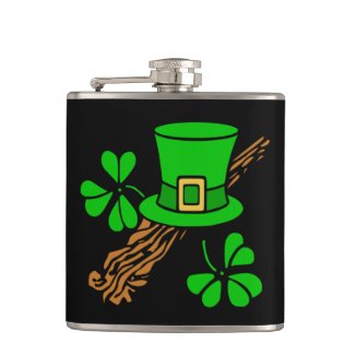 Green Clover and Leprechaun Hat Irish Flask