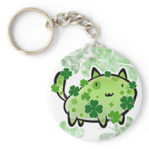 Green Clover Cat Keychain