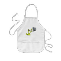 green computer typing alien monster blob apron