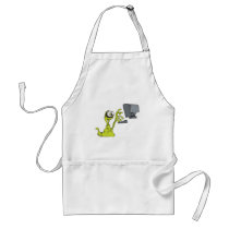 green computer typing alien monster blob aprons