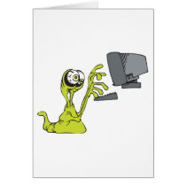 green computer typing alien monster blob greeting cards