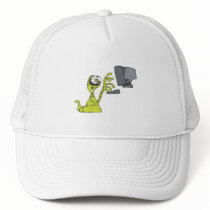 green computer typing alien monster blob mesh hats