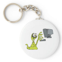 green computer typing alien monster blob key chains