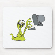 green computer typing alien monster blob mouse pad