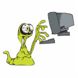 green computer typing alien monster blob photo cut out