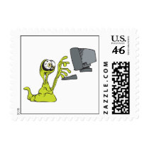 green computer typing alien monster blob postage stamps